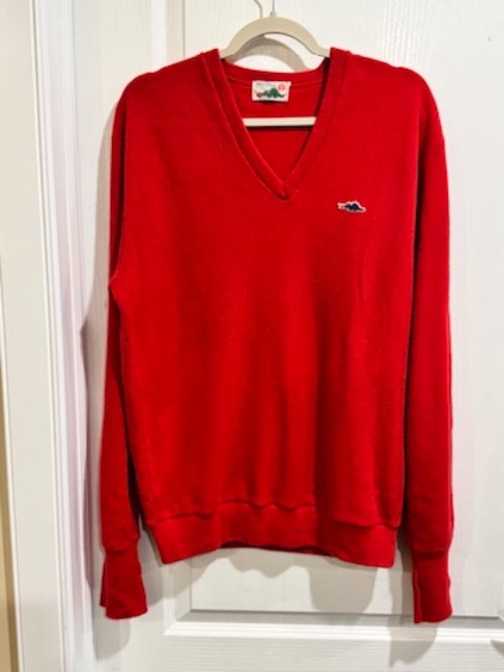 Vintage 80s Sears Braggin Dragon V-Neck Sweater Red L